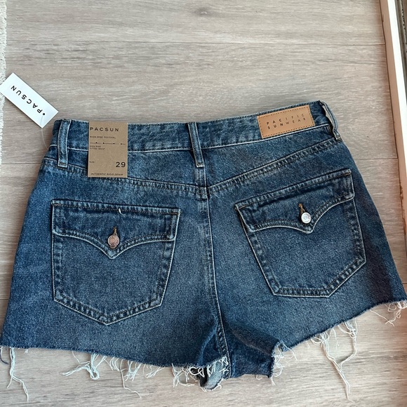 PacSun Dark Blue Frayed Hem Jean Shorts - Picture 2 of 2